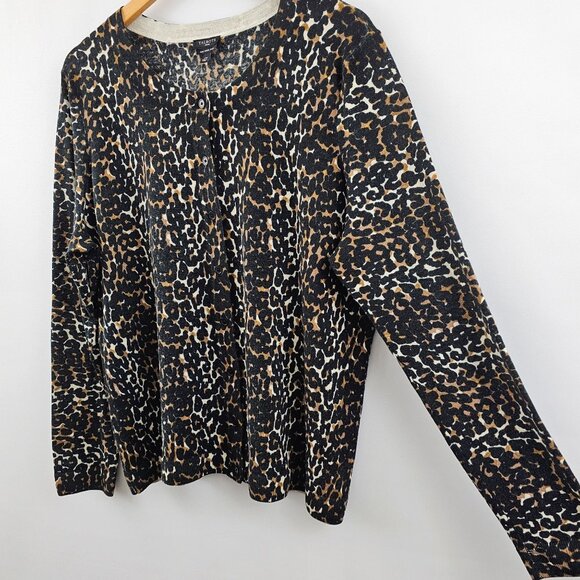 Talbots Cardigan Sweater Pure Merino Wool Womens 2X Leopard Print Black Tan - Picture 4 of 10